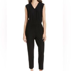 Eileen Fisher jumpsuit Size L Black V-Neck Washable Crepe Stretch Sleeveless